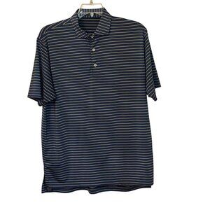 Turtleson Golf Polo Shirt‎ Grey Yellow Stripe Large Performance Collar